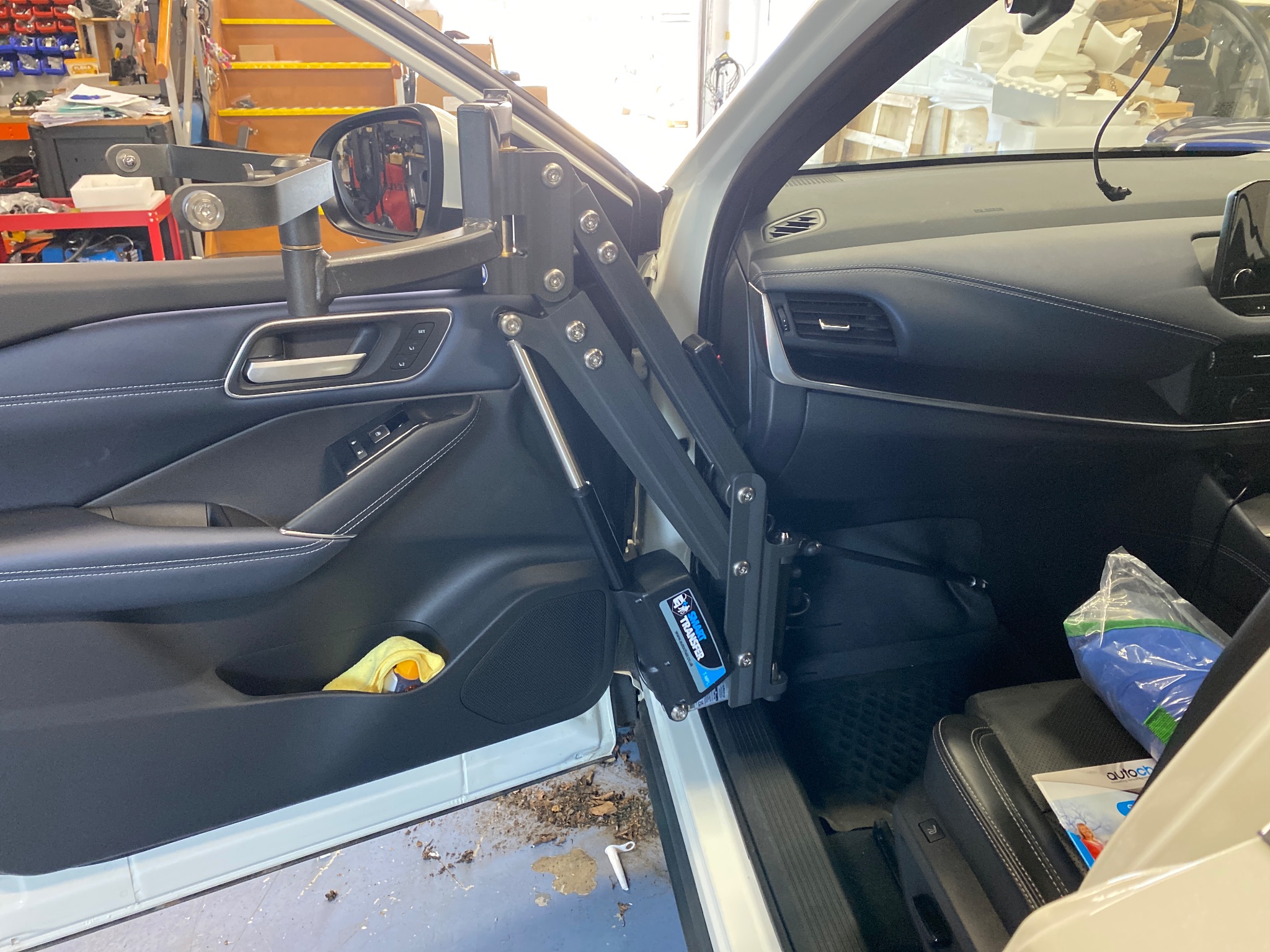 Close-up of the person lift mounting frame inside the vehicle