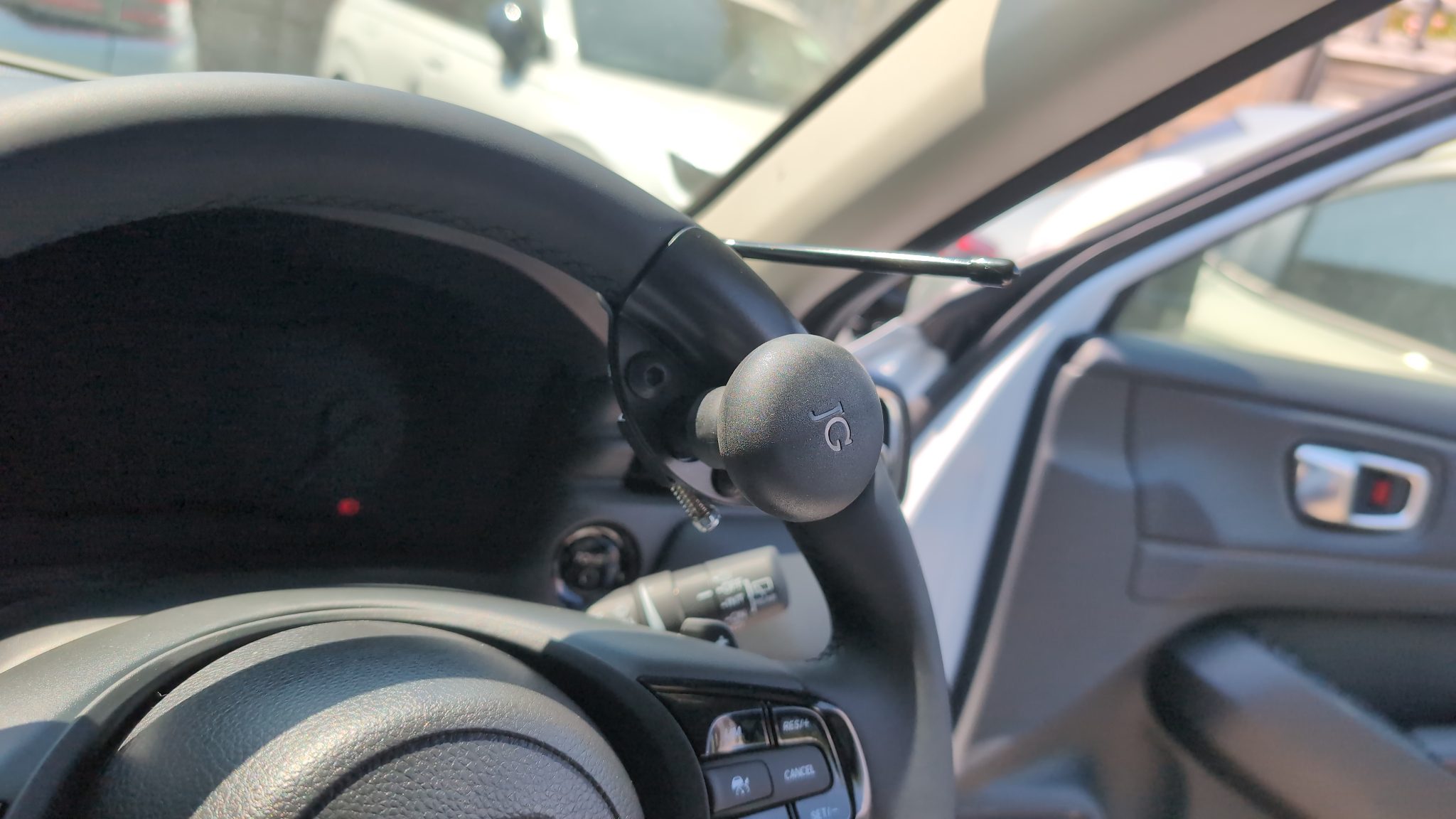 Completed driving controls installation inside a Honda HR-V