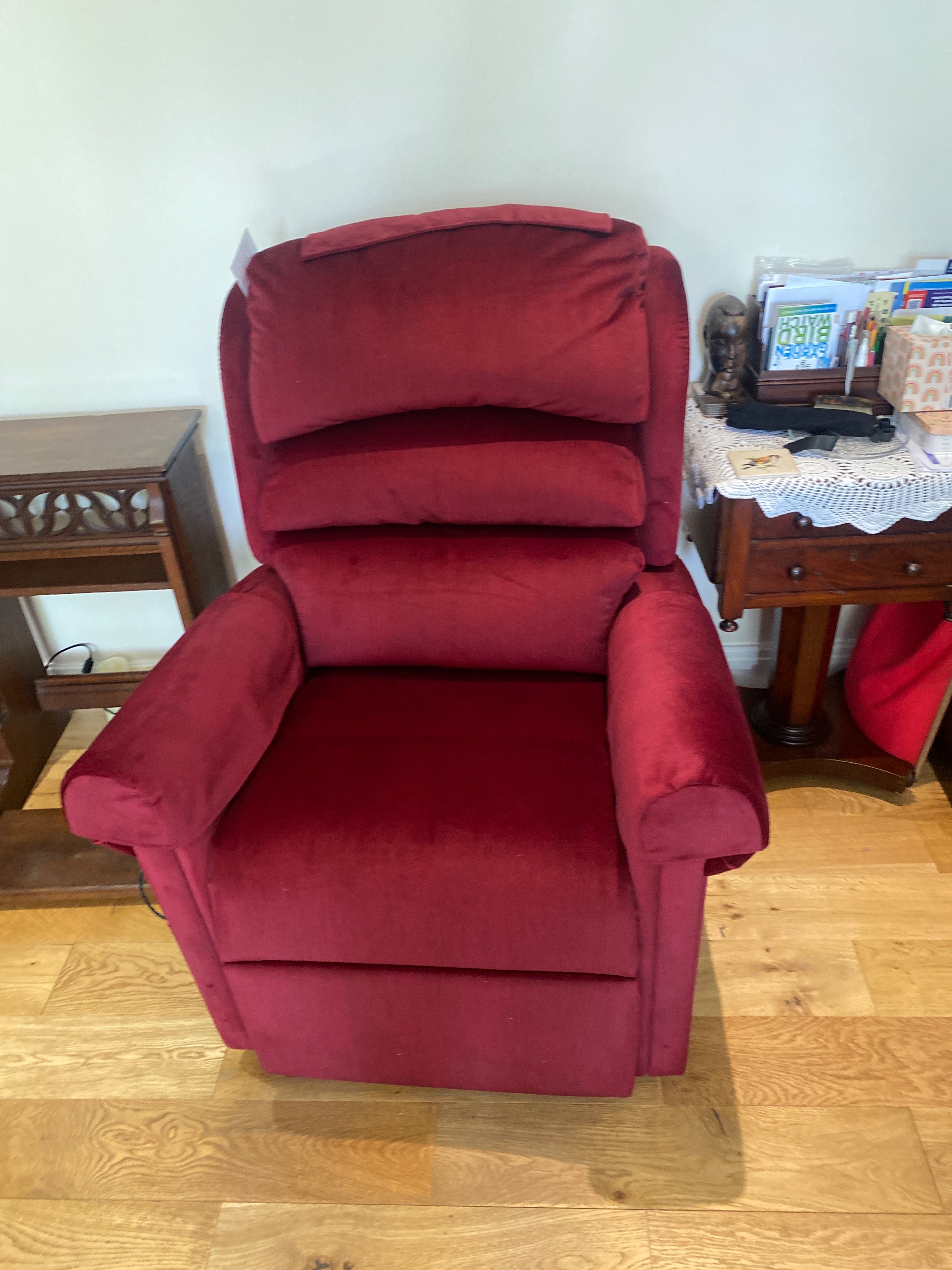 Power lift recliner chair set up in a living room