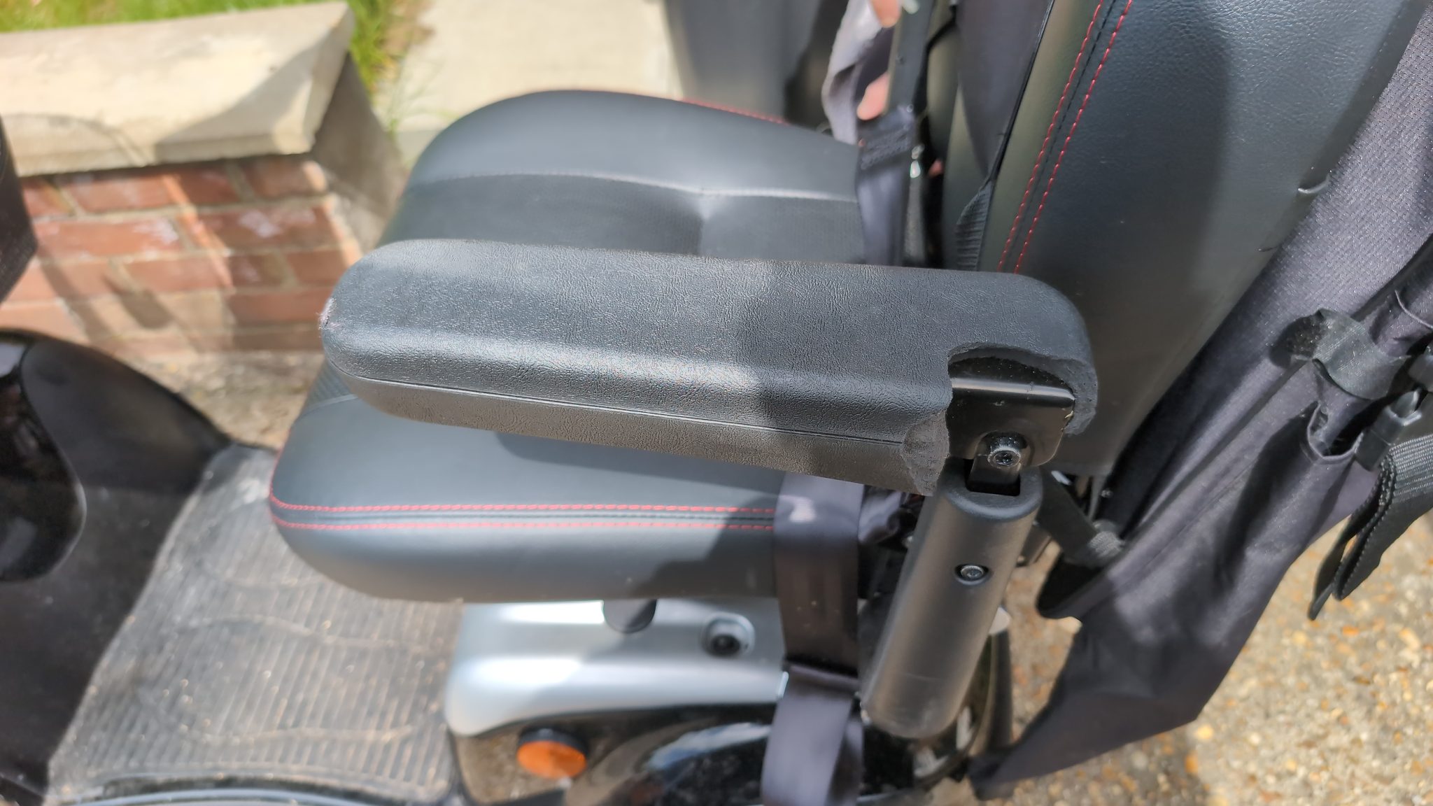 Kymco Midi XLS mobility scooter brought in for bodywork and armrest repairs