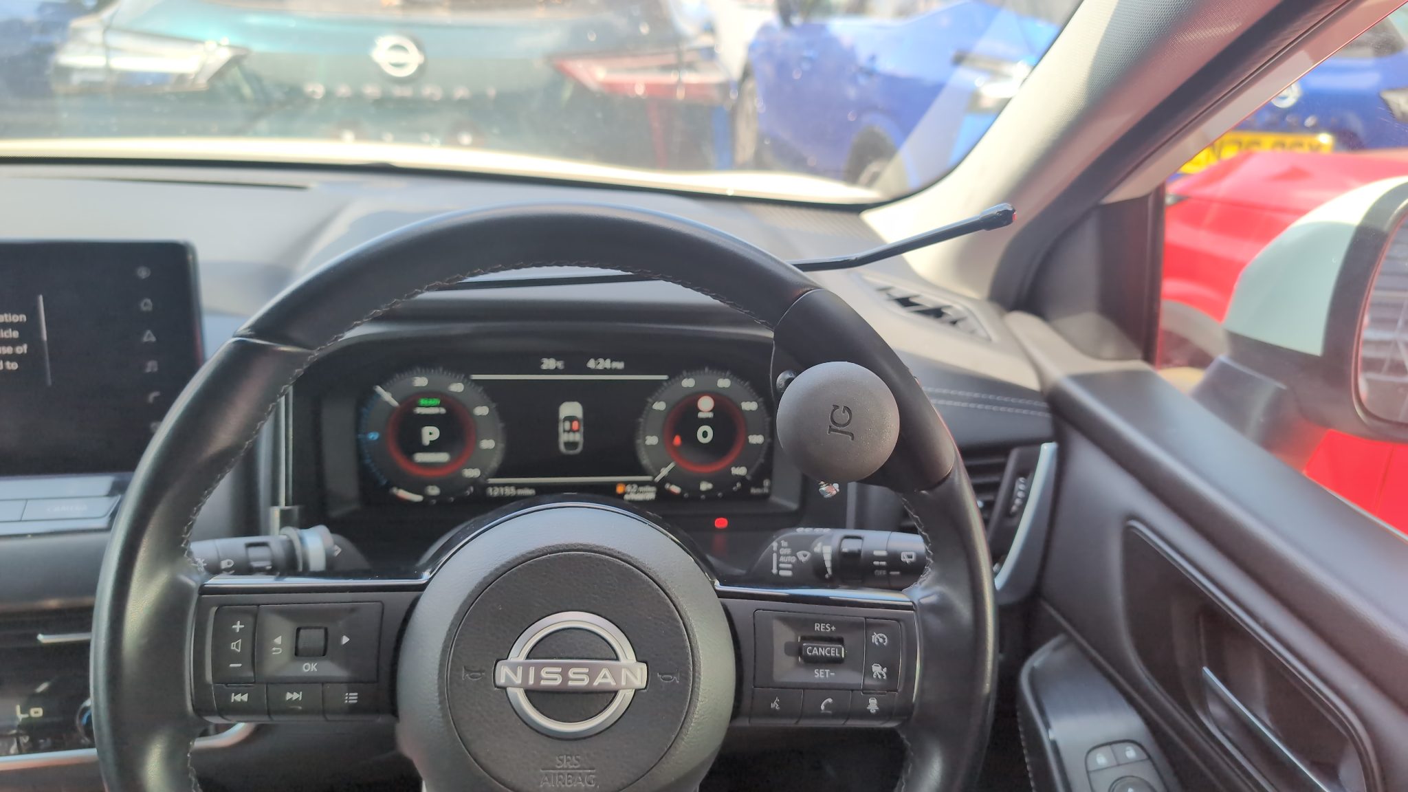 Close-up of quick release steering ball mechanism