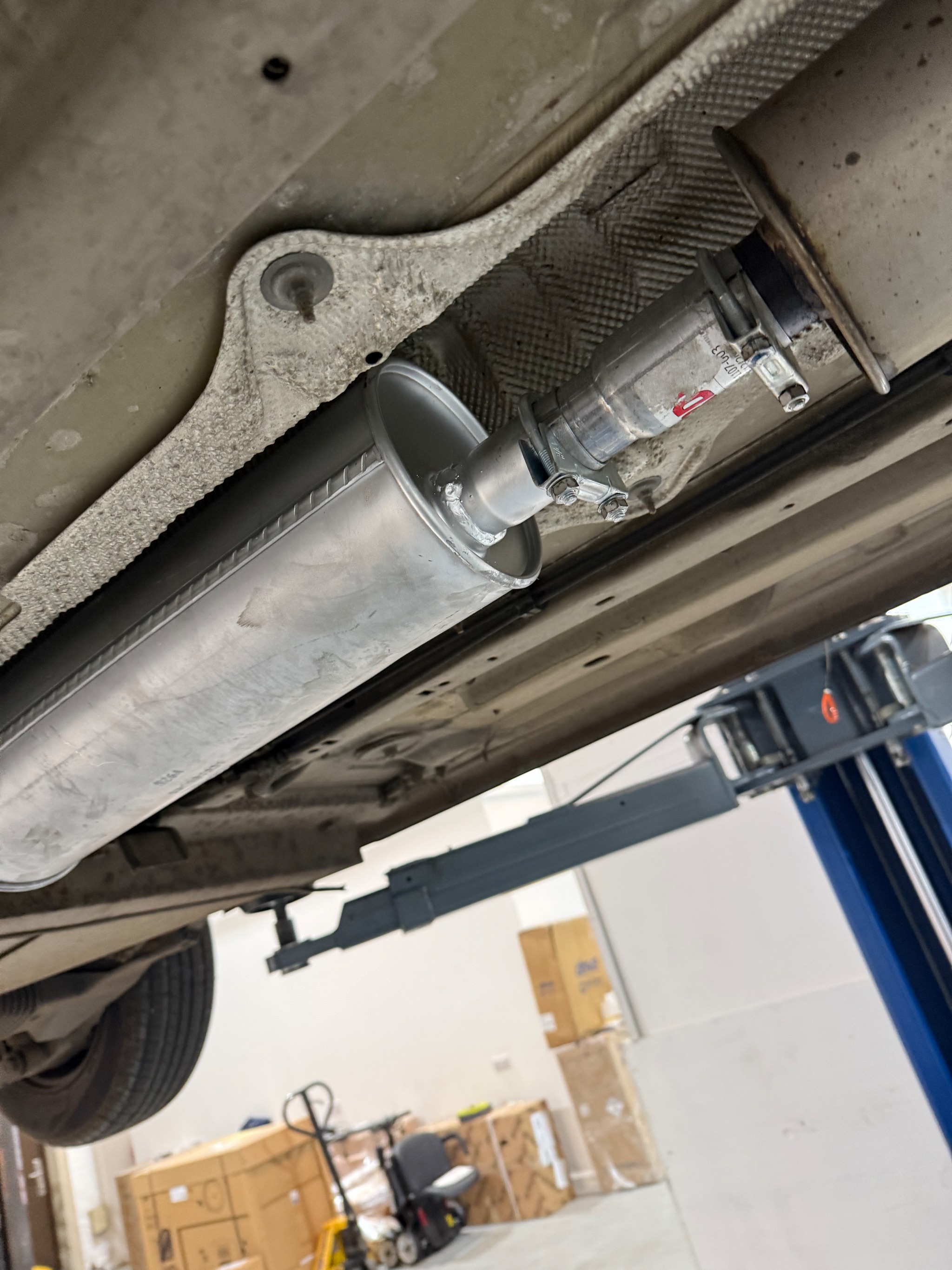 Replacement Allied exhaust fitted to a Peugeot Horizon at Heathrow